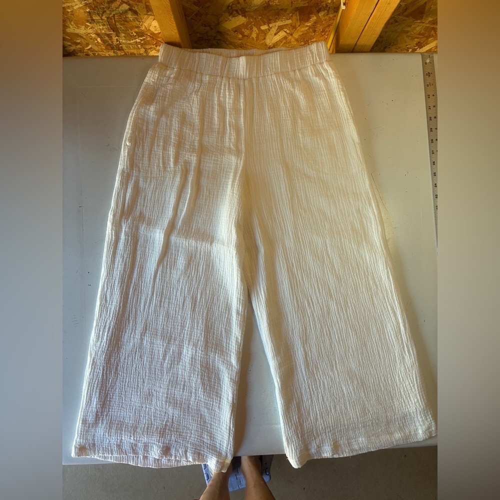 Buddy Love White Cotton Pants, Size Medium, Elastic Waist, Lightweight, Beach - Picture 5 of 5